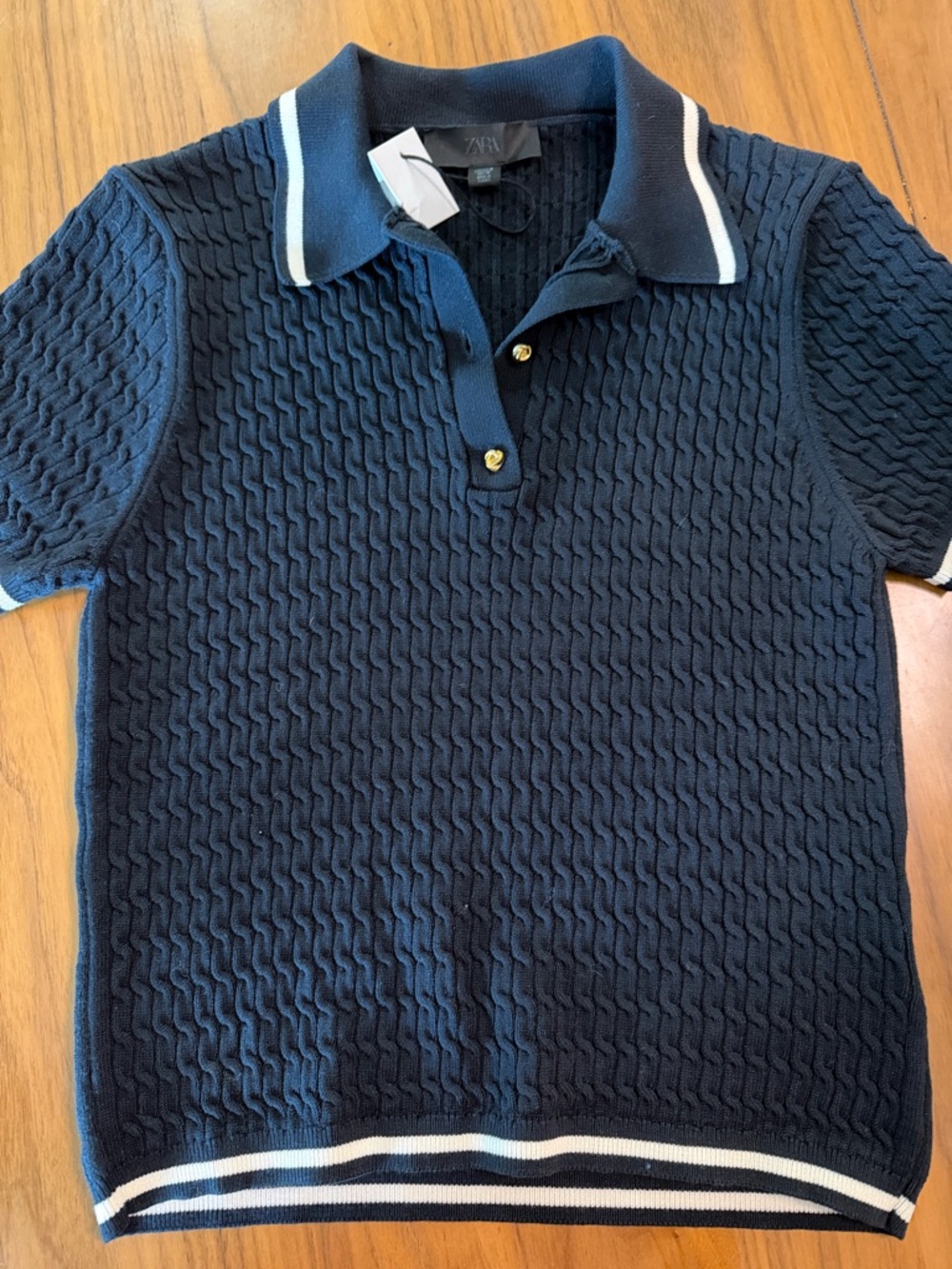Zara Navy Knit Polo with White Trim